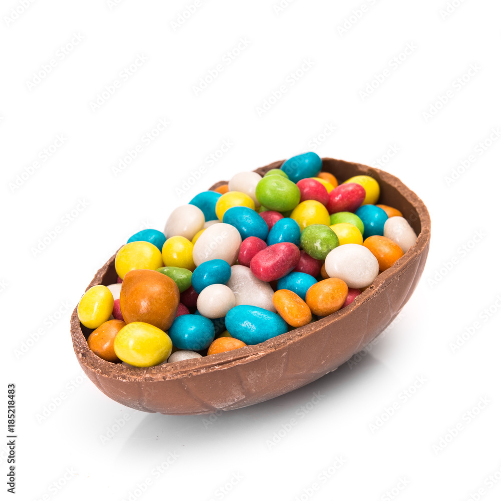 easter chocolate egg with colored candy easter chocolate egg with colored candy