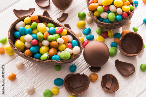 Canvas Print easter dessert tasty chocolate egg with color candy
