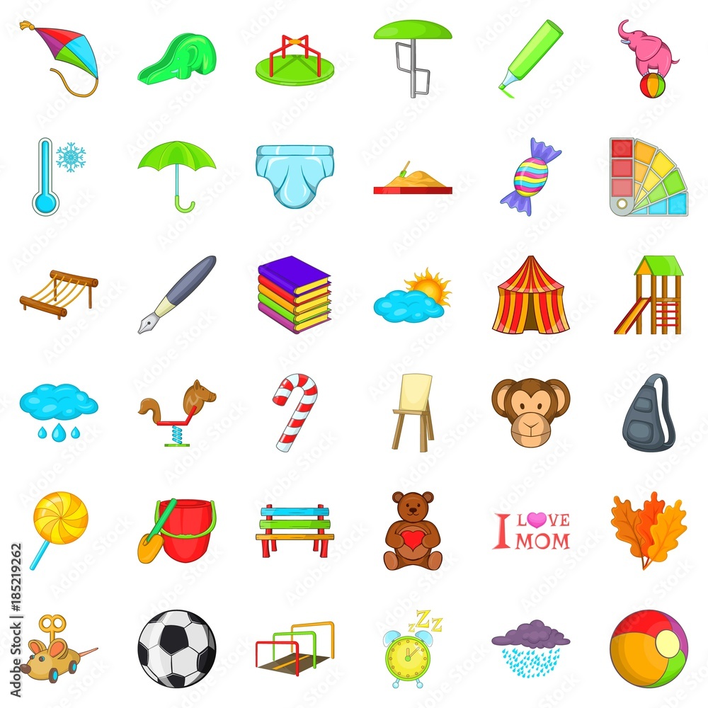Kid activity icons set, cartoon style Kid activity icons set, cartoon style