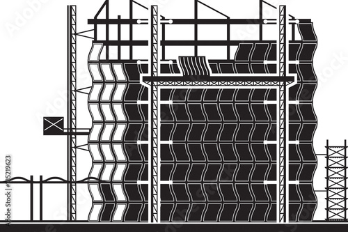 Installation of curtain wall of building - vector illustration