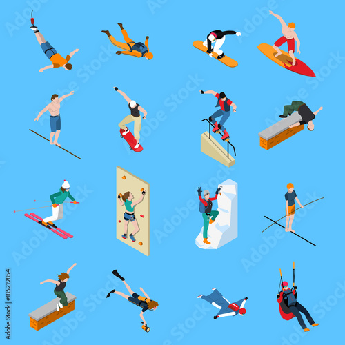 Extreme Sports People Isometric Set