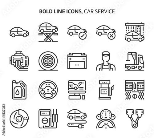 Car service, bold line icons