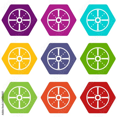 Round shield icon set color hexahedron