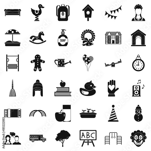 Kindergarten icons set, simple style