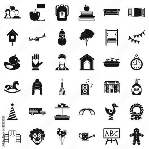 Childhood icons set, simple style