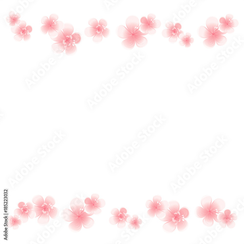 Light Pink flowers isolated on White background. Apple-tree flowers. Cherry blossom. Vector