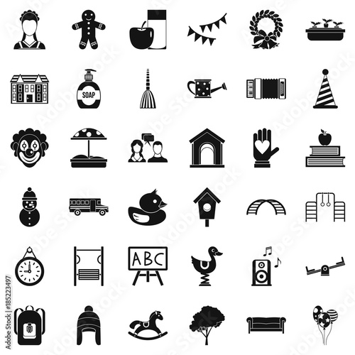 Childcare icons set, simple style
