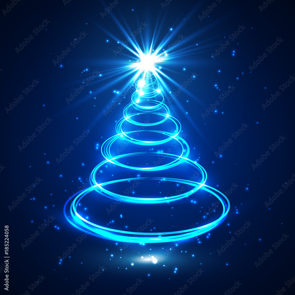 Blue glow xmas tree, neon elegant abstract christmas fir, vector illustration Blue glow xmas tree, neon elegant abstract christmas fir, vector illustration