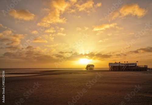 Beach of St Peter-Ording at sunset
