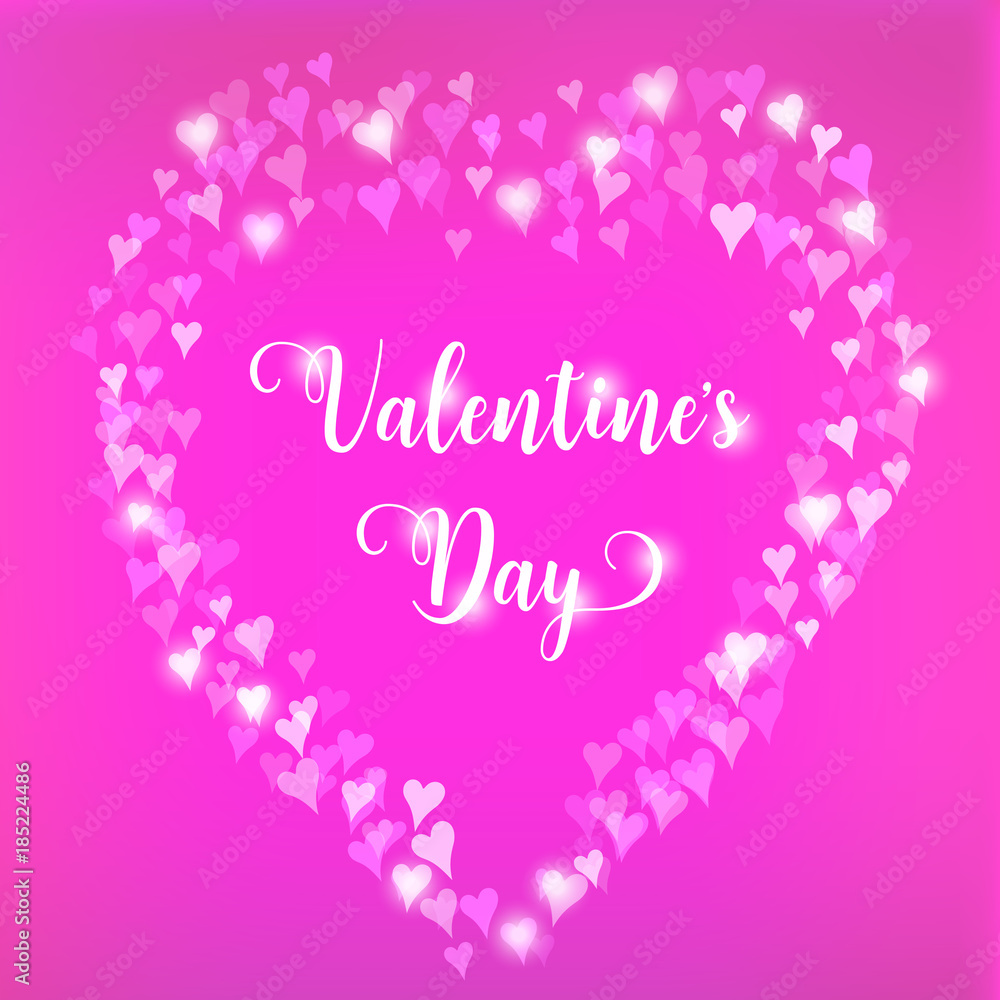 Valentine s day illustration with heart made of hearts and lights in pink color