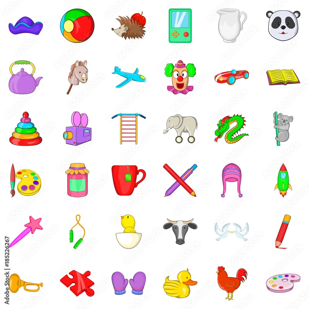 Preschool icons set, cartoon style Preschool icons set, cartoon style