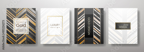 Gold lines template set, artistic covers design, colorful texture,realistic fluid backgrounds. Black, white Trendy pattern, graphic poster, geometric brochure, cards. Vector illustration