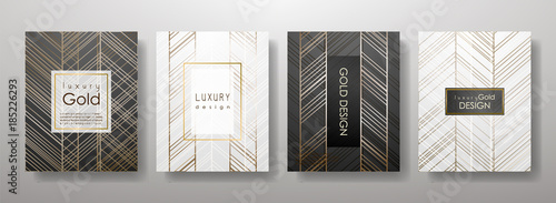 Plakat Gold lines template set, artistic covers design, colorful texture,realistic fluid backgrounds. Black, white Trendy pattern, graphic poster, geometric brochure, cards. Vector illustration
