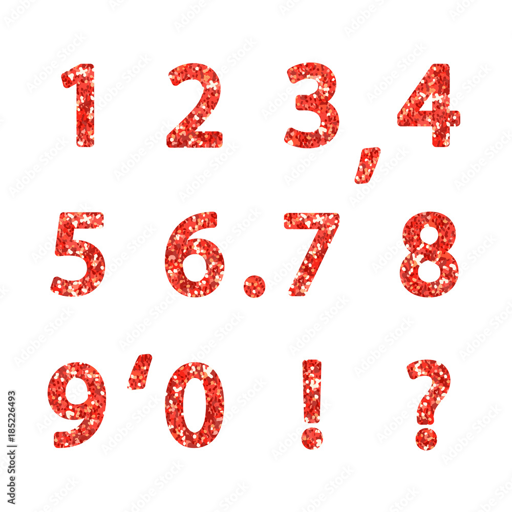 Luxury festive Red glitter sparkling alphabet numbers Luxury festive Red glitter sparkling alphabet numbers