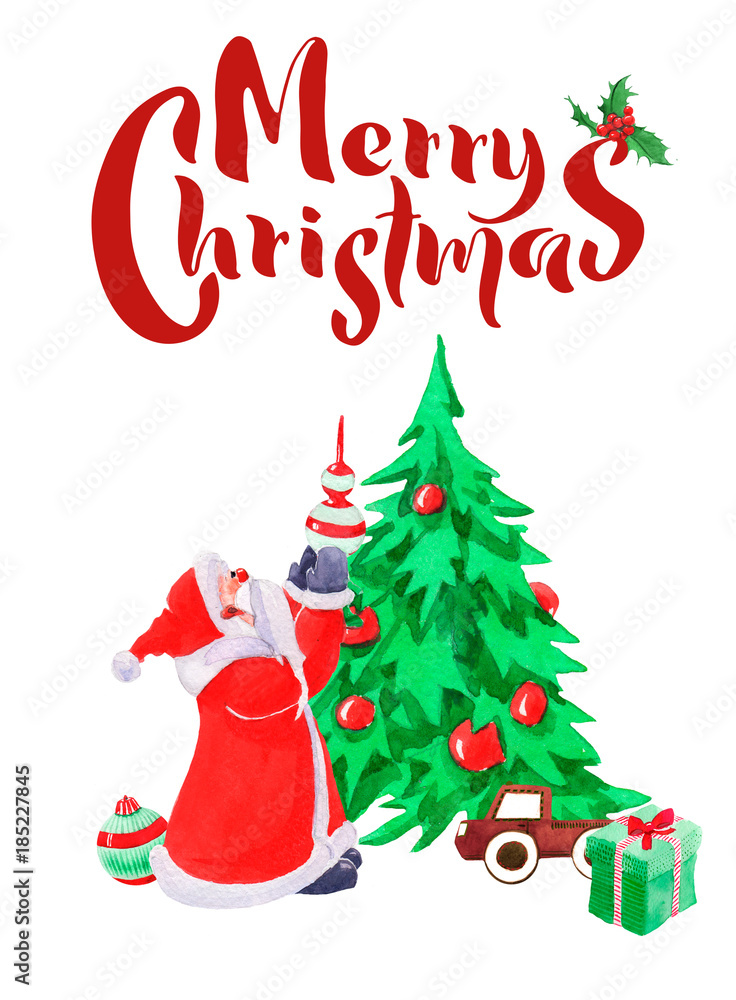 Hand drawing watercolor christmas greeting card Hand drawing watercolor christmas greeting card