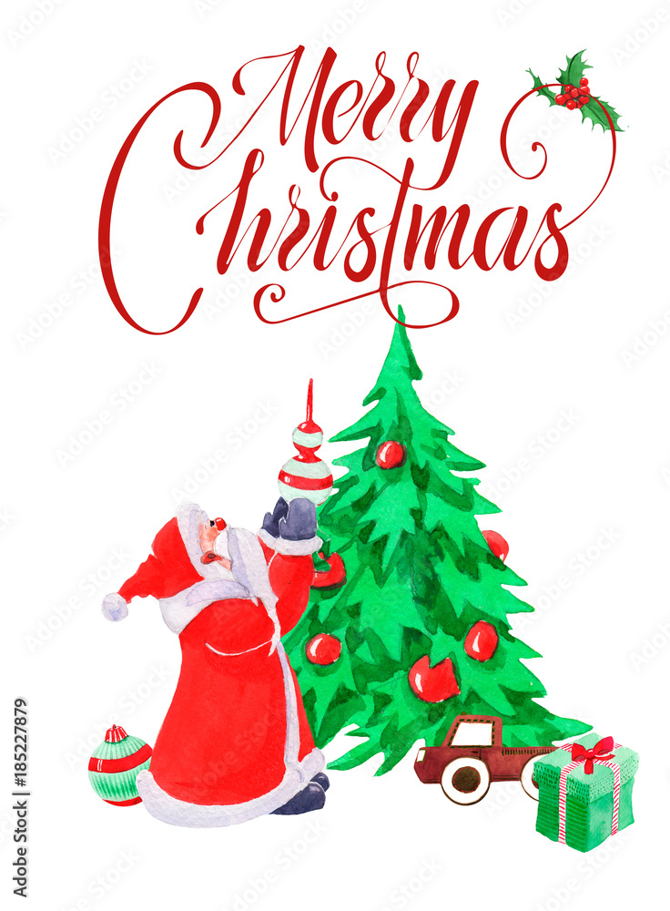 Hand drawing watercolor christmas greeting card Hand drawing watercolor christmas greeting card