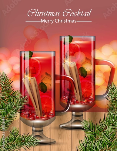 Punsh drink glasses. Winter Christmas cocktails Vector realistic