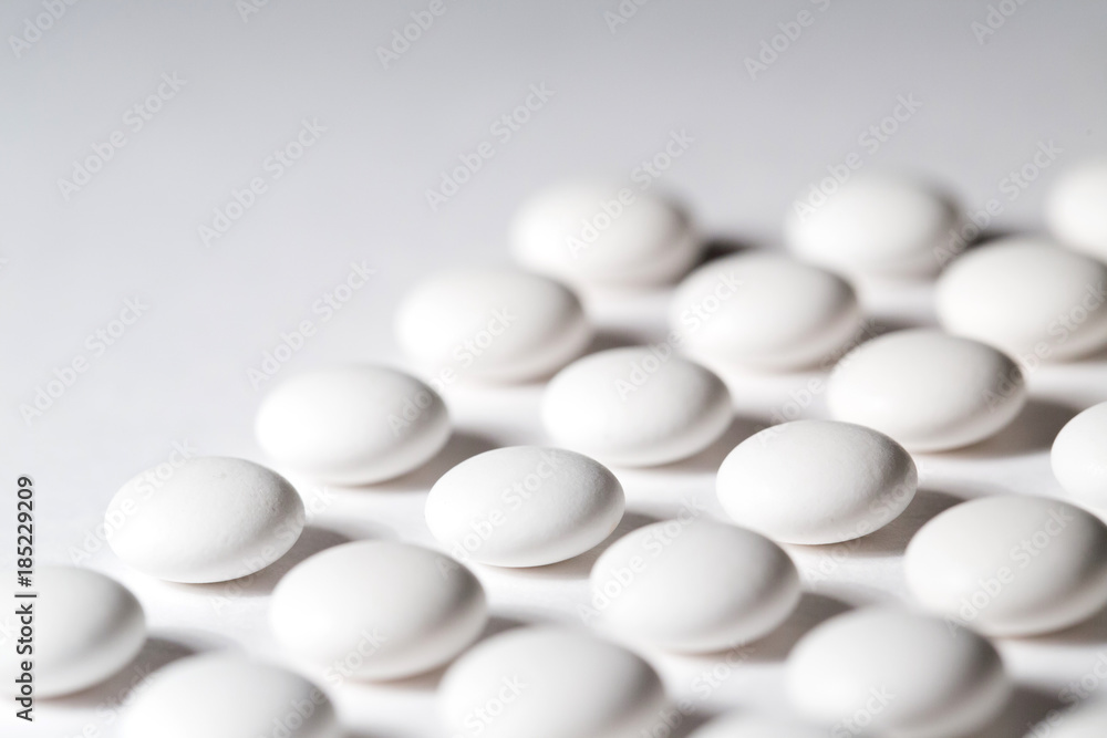 White pills close-up.
