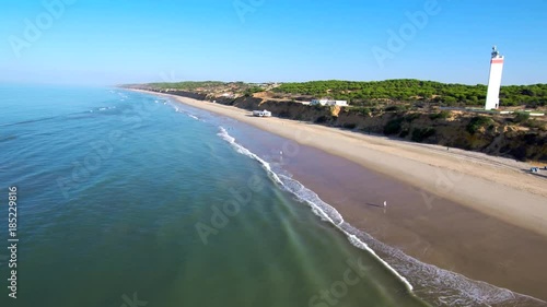 Matalascañas o Torre de la Higuera, poblacion costera de Almonte en la provincia de Huelva, al suroeste de Andalucía, en España. Video aereo con Drone
