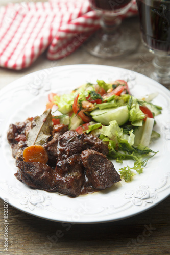 Beef stew with vegetables and red wine