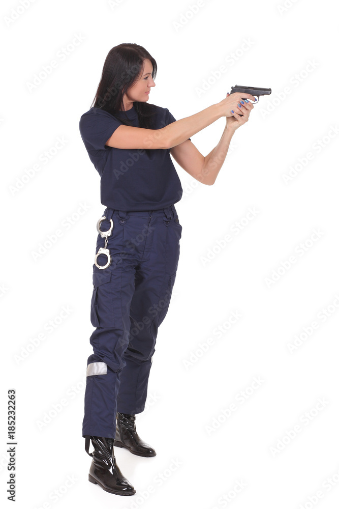 young police girl with gun