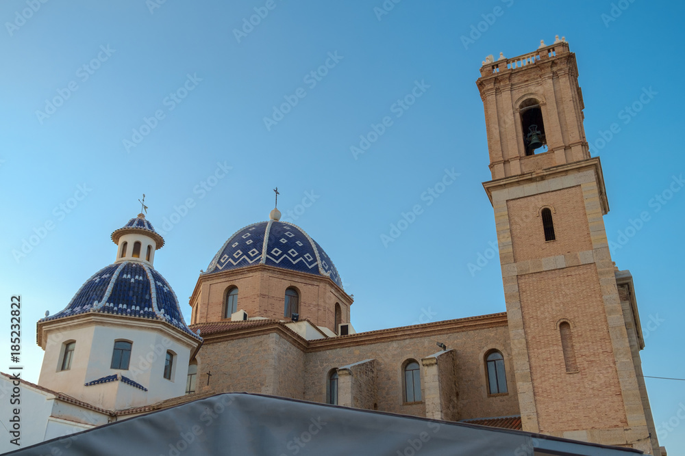 The blue domes and tower of Altea church, Costa Blanca, Spain