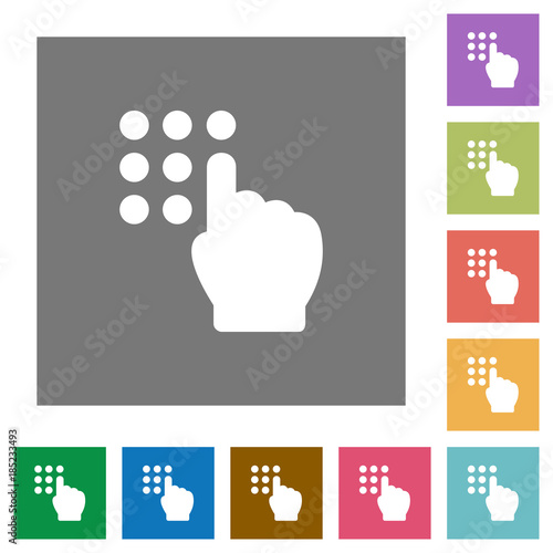Typing security code square flat icons