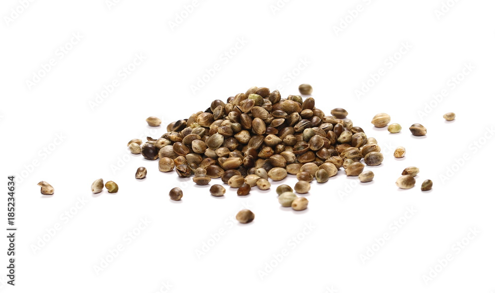 Hemp seeds isolated on white background Hemp seeds isolated on white background