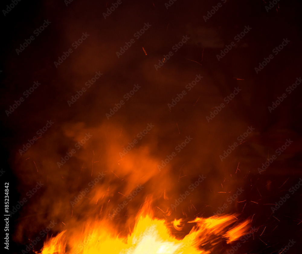 fire with smoke on a black background