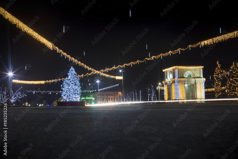 Fototapeta premium street new year decoration in Chisinau