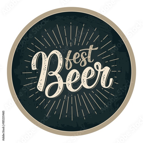 Fest Beer lettering with rays. Advertising design for coaster.