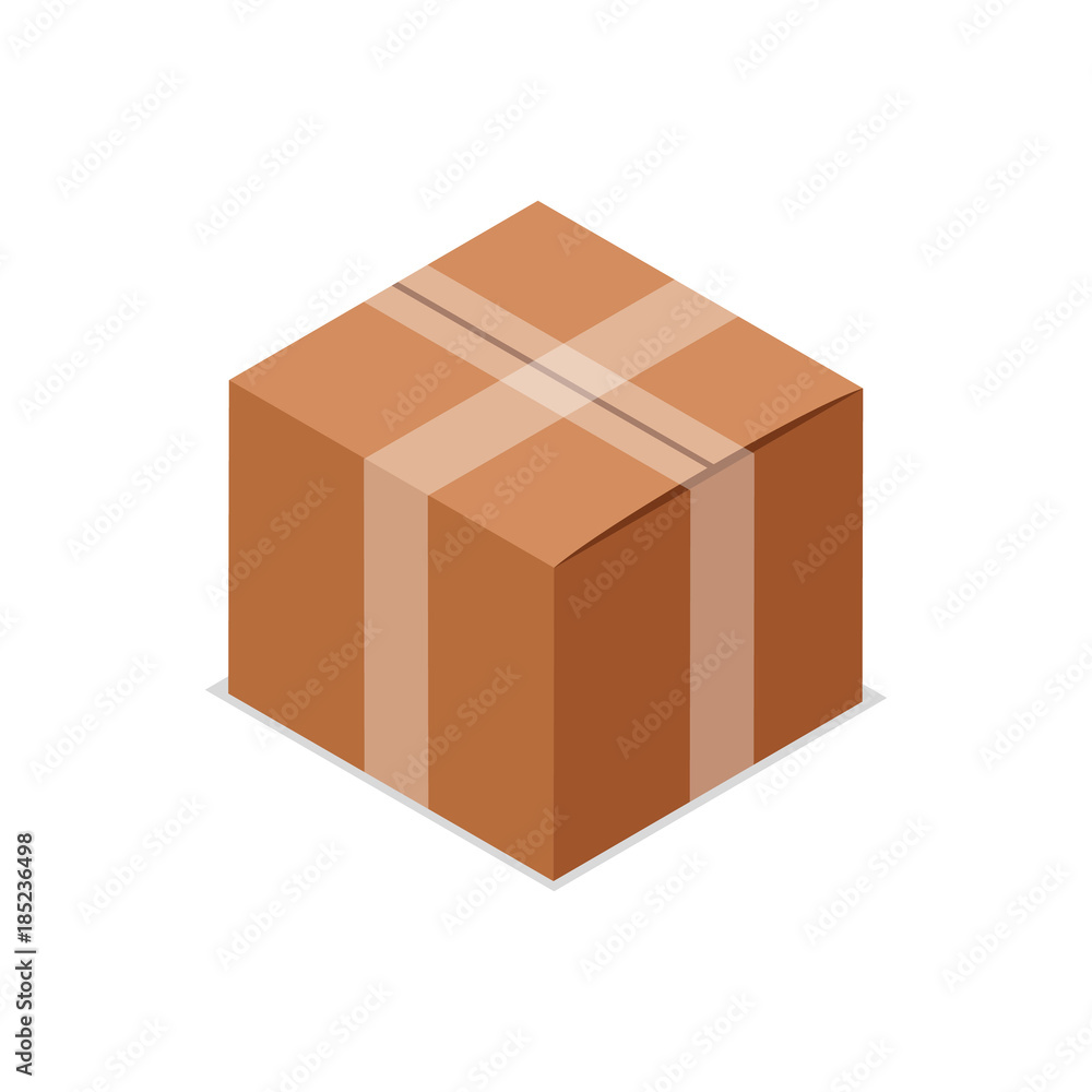 Fototapeta premium Cardboard box isometric 3D icon. Shipping and delivery sign, goods packing object vector illustration
