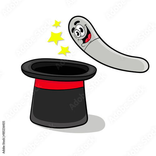 cartoon trick pulling out of a hat , vector illustration