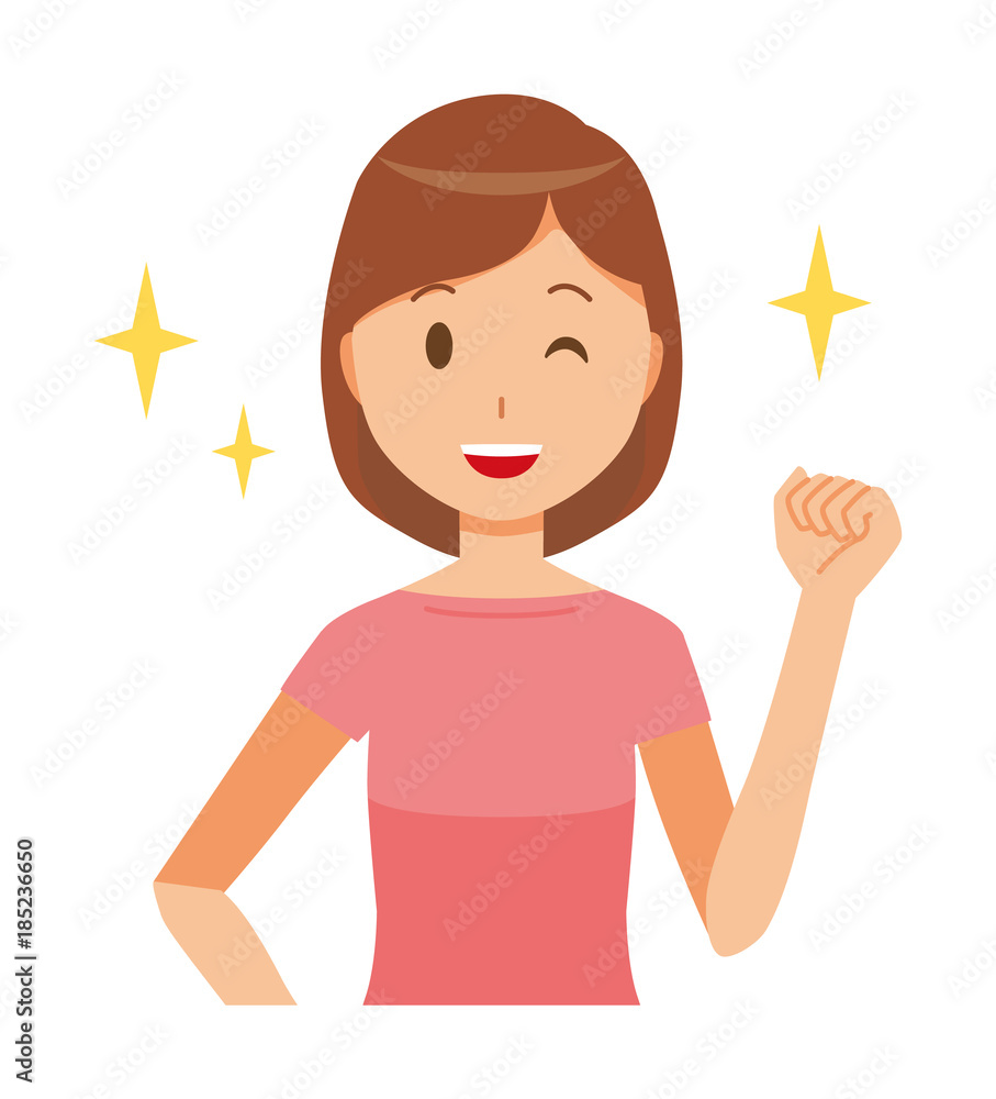 Mom wearing short sleeve clothes is raising fist Mom wearing short sleeve clothes is raising fist
