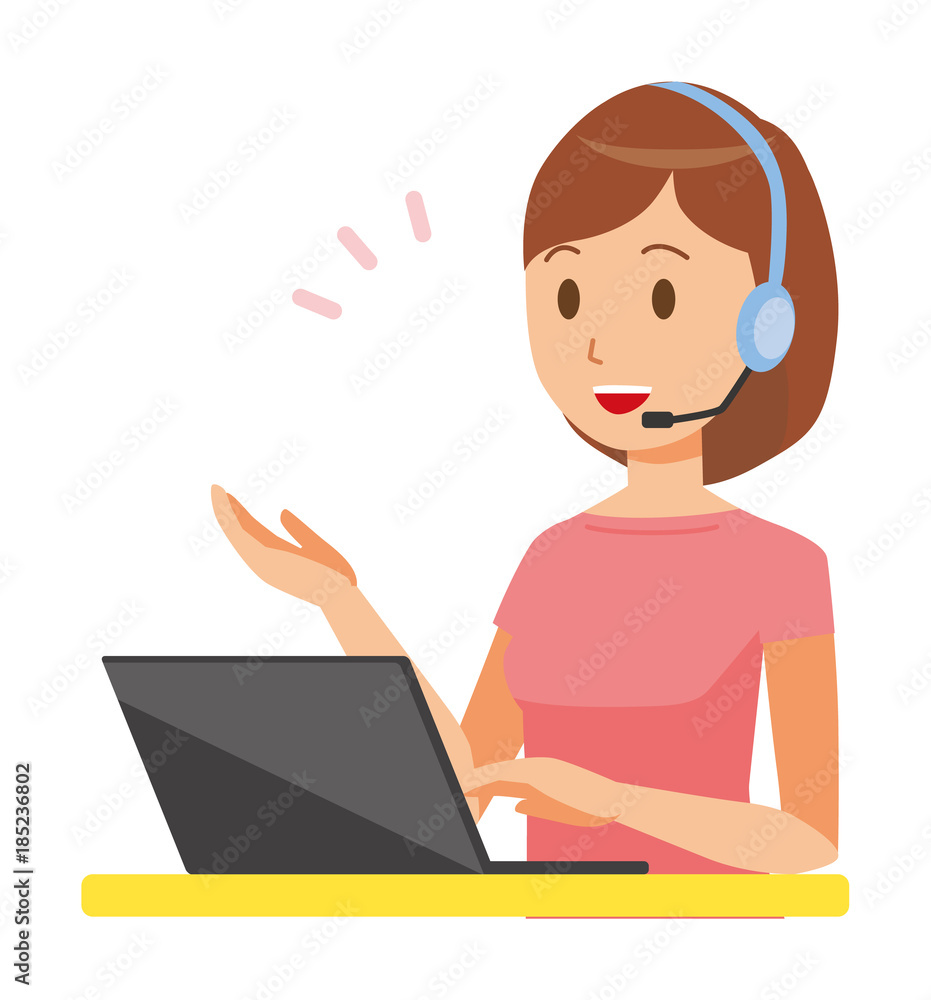 Mommy wearing short sleeve clothes is talking with headset Mommy wearing short sleeve clothes is talking with headset