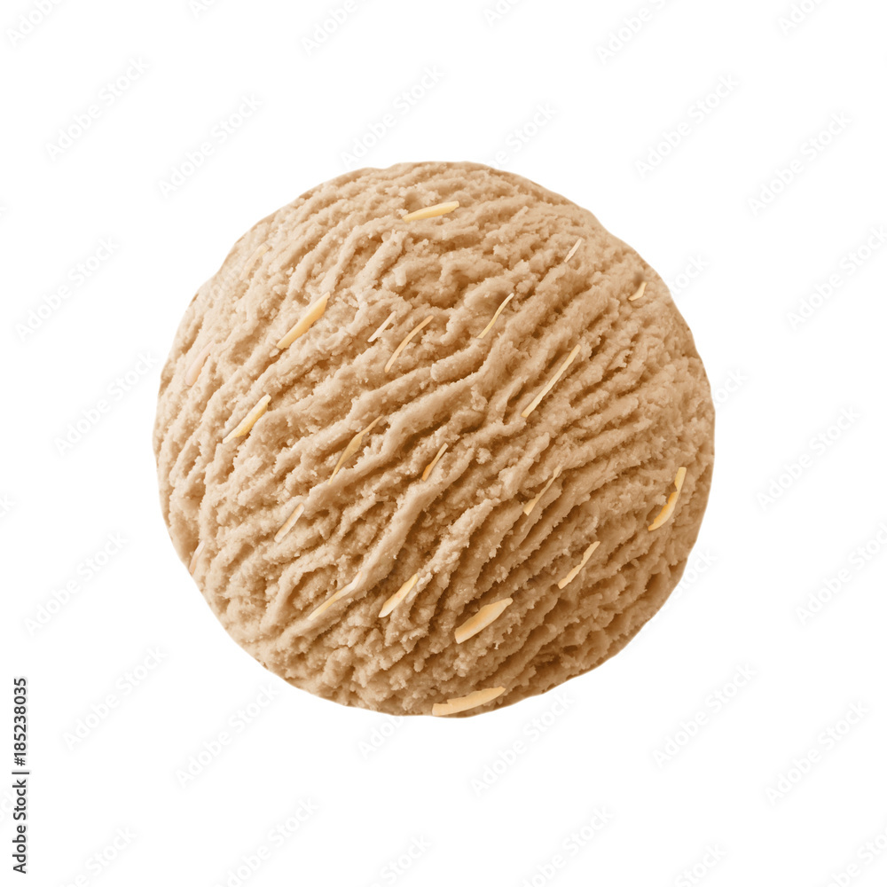 coffee latte ice cream scoop with almond slice, Coffee cappuccino ice-cream ball with nuts slices coffee latte ice cream scoop with almond slice, Coffee cappuccino ice-cream ball with nuts slices