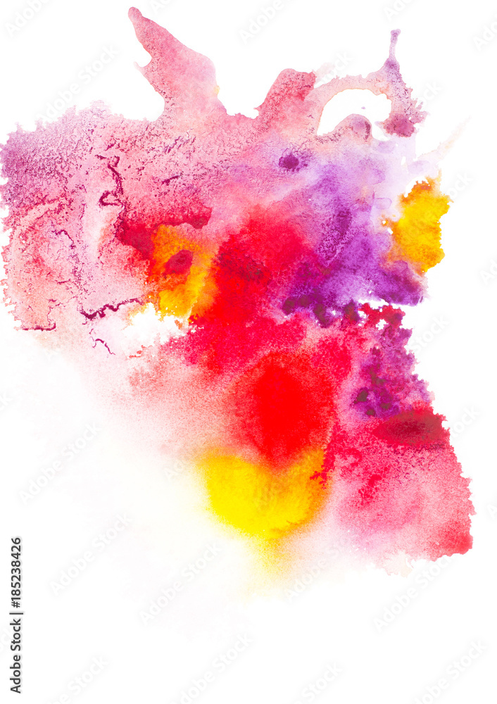 Abstract painting with colorful watercolor paint blots on white