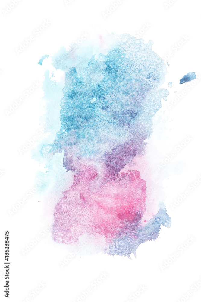 Abstract painting with blue and pink watercolour paint spots on white Abstract painting with blue and pink watercolour paint spots on white