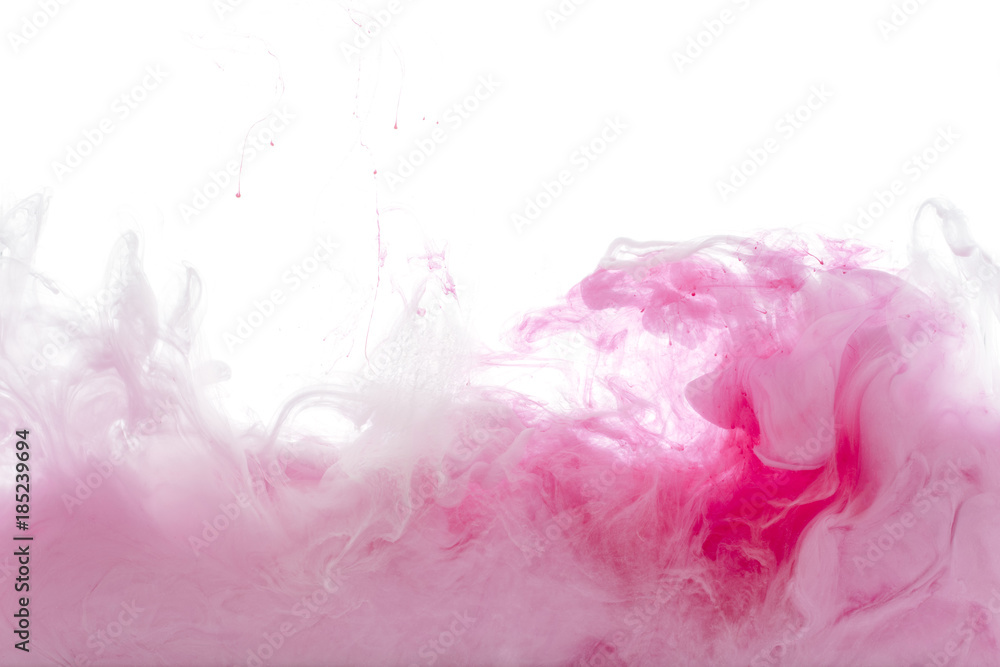 close up view of pink ink splash isolated on white