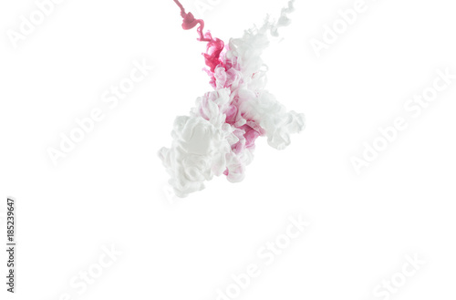 close-up view of pink paint splashes isolated on white