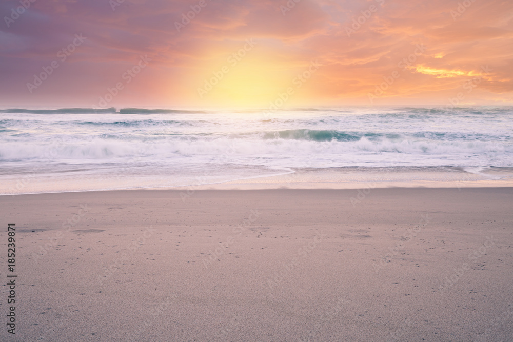 Seascape summer background of ocean beach sunset in bright color Seascape summer background of ocean beach sunset in bright color