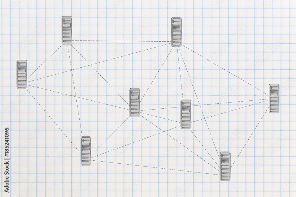 network with database servers and dashed lines connecting them