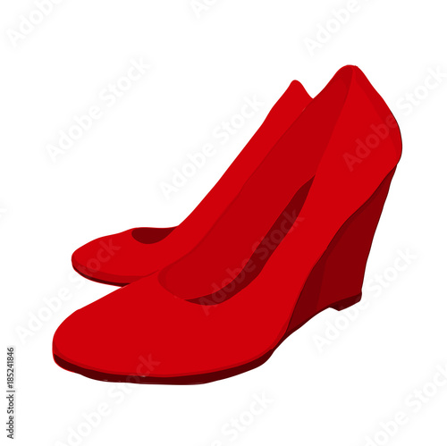 illustration of hand drawn colorful women Footwear in isometric style. Red Shoes Casual and classical style. Design isolated object.