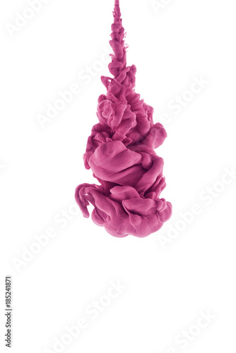 pink paint splash in water, isolated on white with copy space
