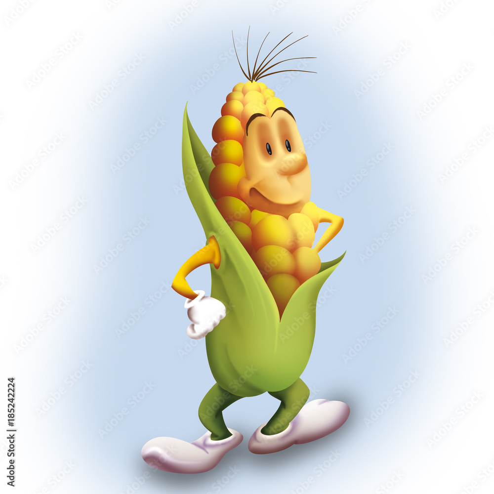 Corn character carton mascot, Funny corn boy mascot standing Stock  Illustration | Adobe Stock