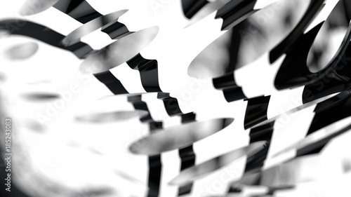 Dual Graph Displacement, 3D Rendering Composition, Blur Bokeh Defocused On Black Background