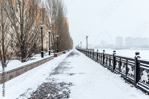 The deserted avenue in winter