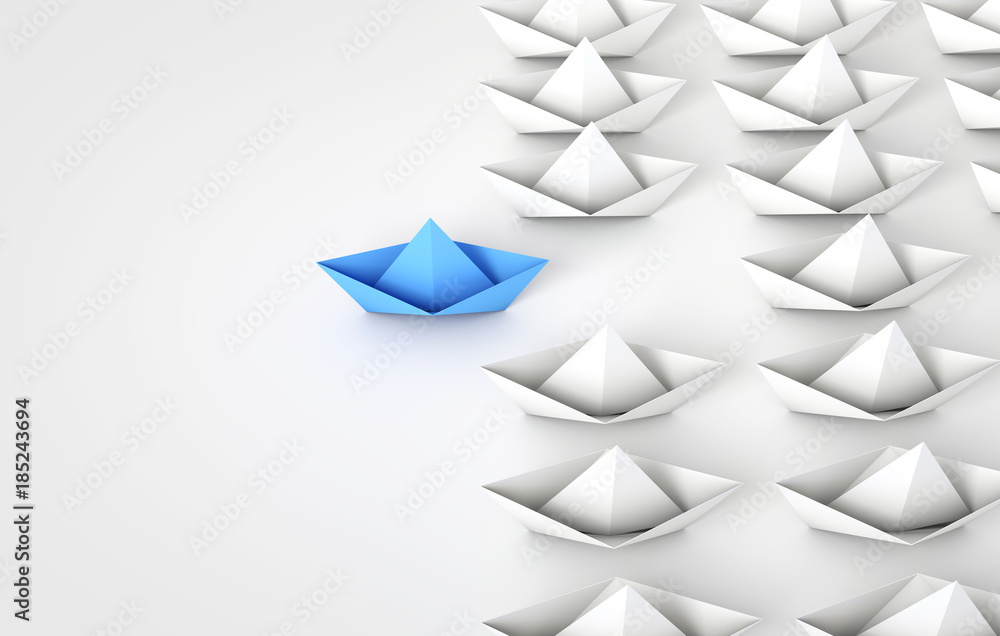 Origami boats leadship concept. 3D Rendering Origami boats leadship concept. 3D Rendering
