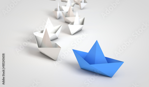 Origami boats leadship concept. 3D Rendering © ink drop