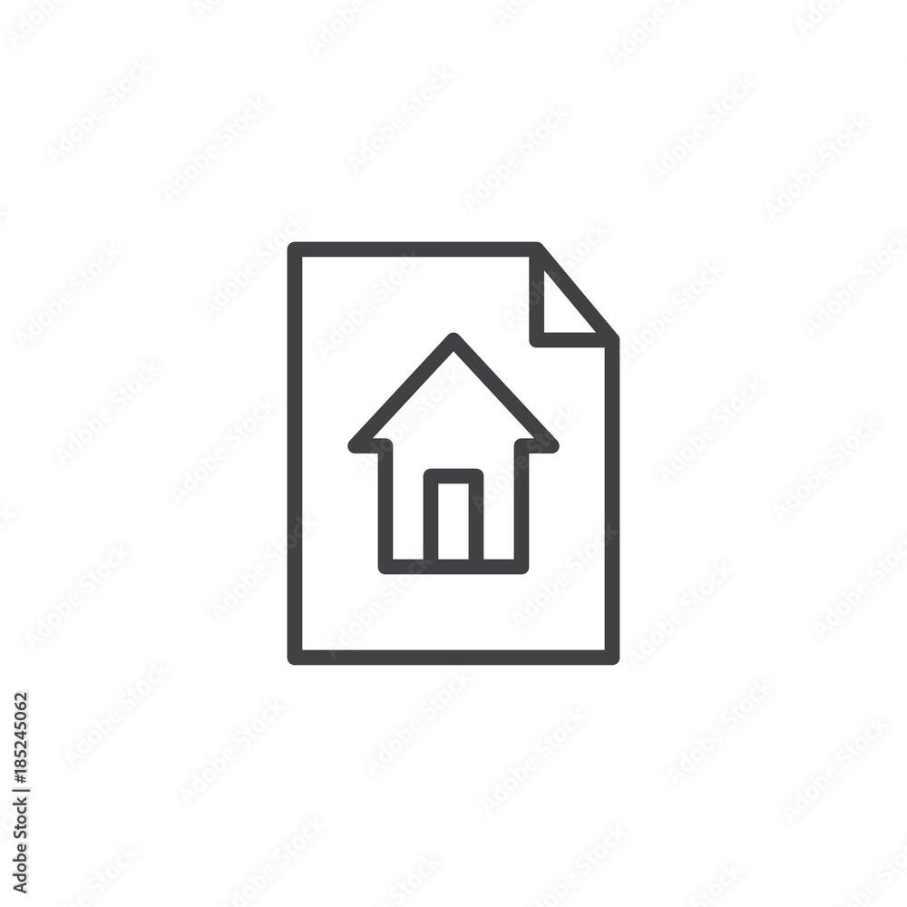 House project on paper line icon, outline vector sign, linear style pictogram isolated on white. Blueprint symbol, logo illustration. Editable stroke House project on paper line icon, outline vector sign, linear style pictogram isolated on white. Blueprint symbol, logo illustration. Editable stroke